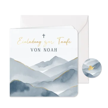 Einladung zur Taufe blaue Berge Aquarell